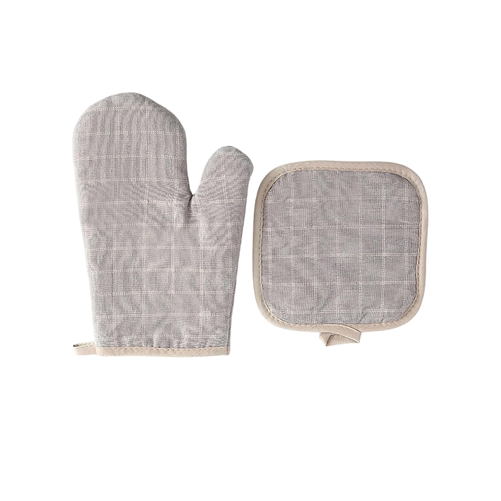 Heat Resistant Oven Gloves with Pot Holder Set, Non Slip Cotton Kitchen Mitts, for Baking Grilling Cooking Microwave BBQ Air Fryer Grey