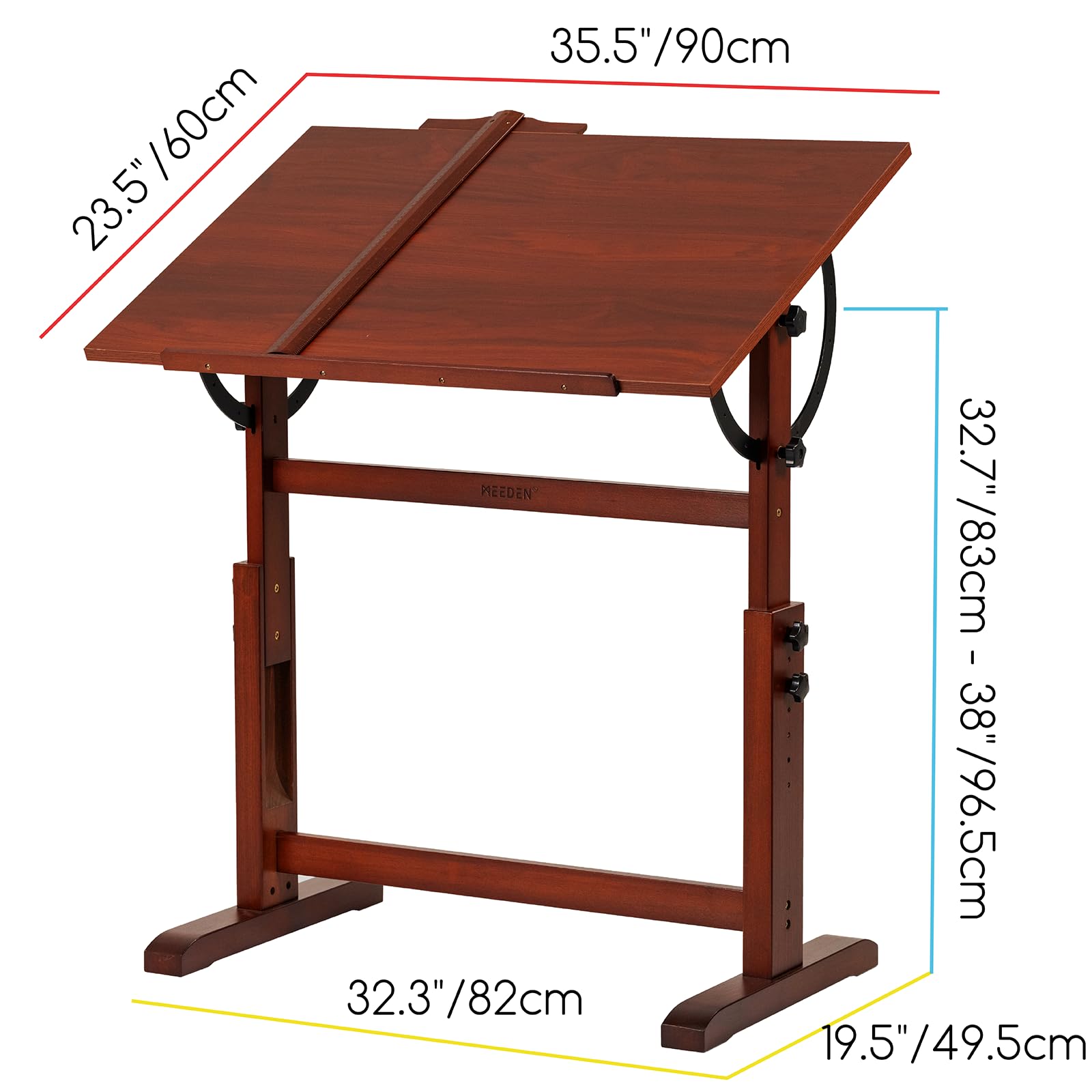 MEEDEN Ensemble Table de Dessin Vintage en Bois et Tabouret, Chaise d'artiste et Table d'artisanat avec Hauteur réglable, Plateau inclinable pour œuvres d'art, Design Graphique, écriture