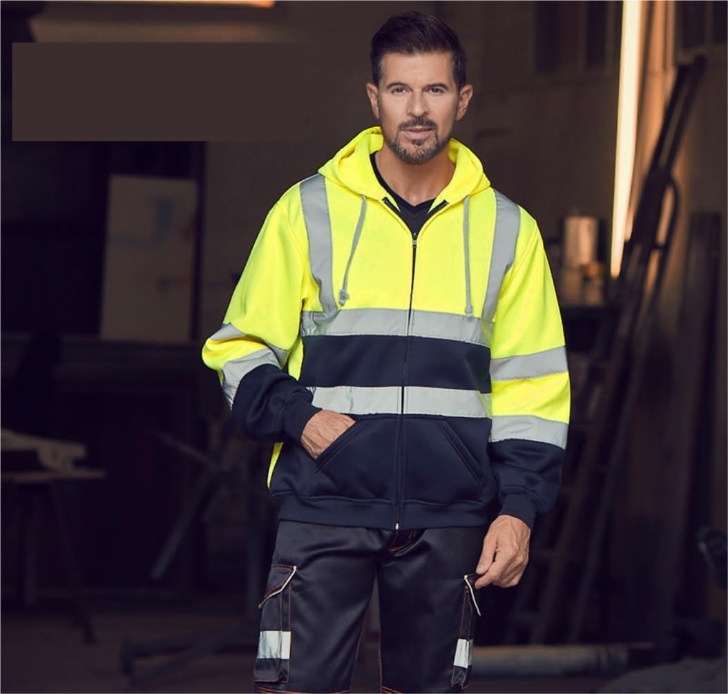 Warnweste， Herren-Sicherheitsjacke, Reflektierender Winter-Warmer Kapuzenpullover, Bauarbeiten Reflektierendem