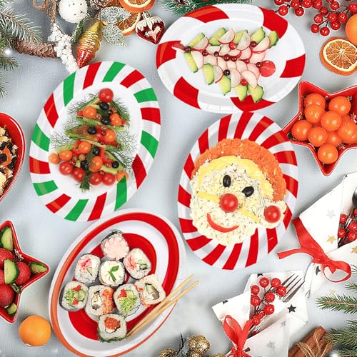 Image of Fourluoo 96 Pcs Christmas Paper Plates Disposable 9 Inch Red White and Green Candy Dessert Cake Dinner Plates Bulk for Xmas Holiday Party Favor Supplies