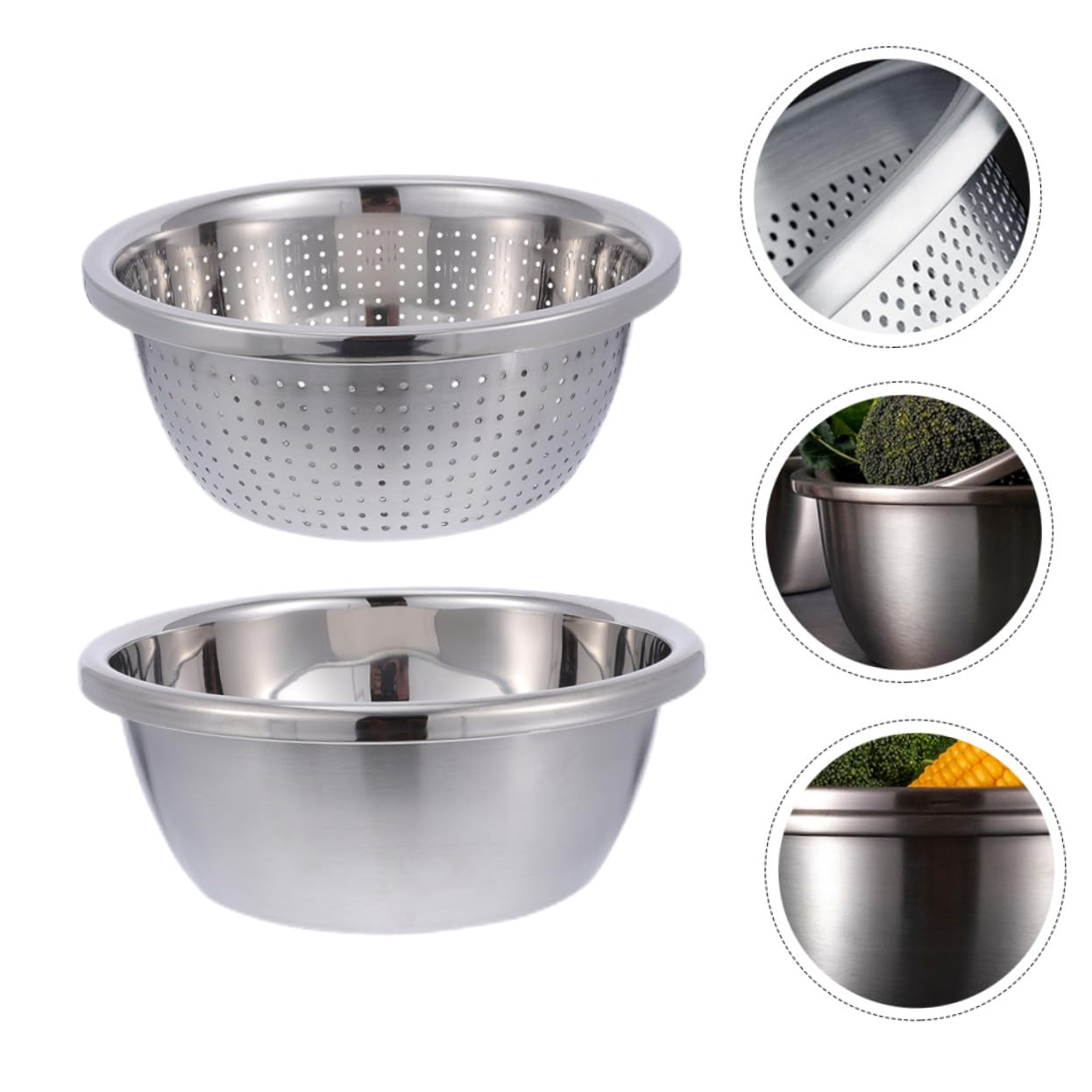 Hemobllo Set Scolapasta in Acciaio Inox a Doppio Strato Fori Fini e Rete Interna, Ciotola Multifunzione per Lavare Frutta e Verdura, Portatile per Cucina Indoor e Campeggio