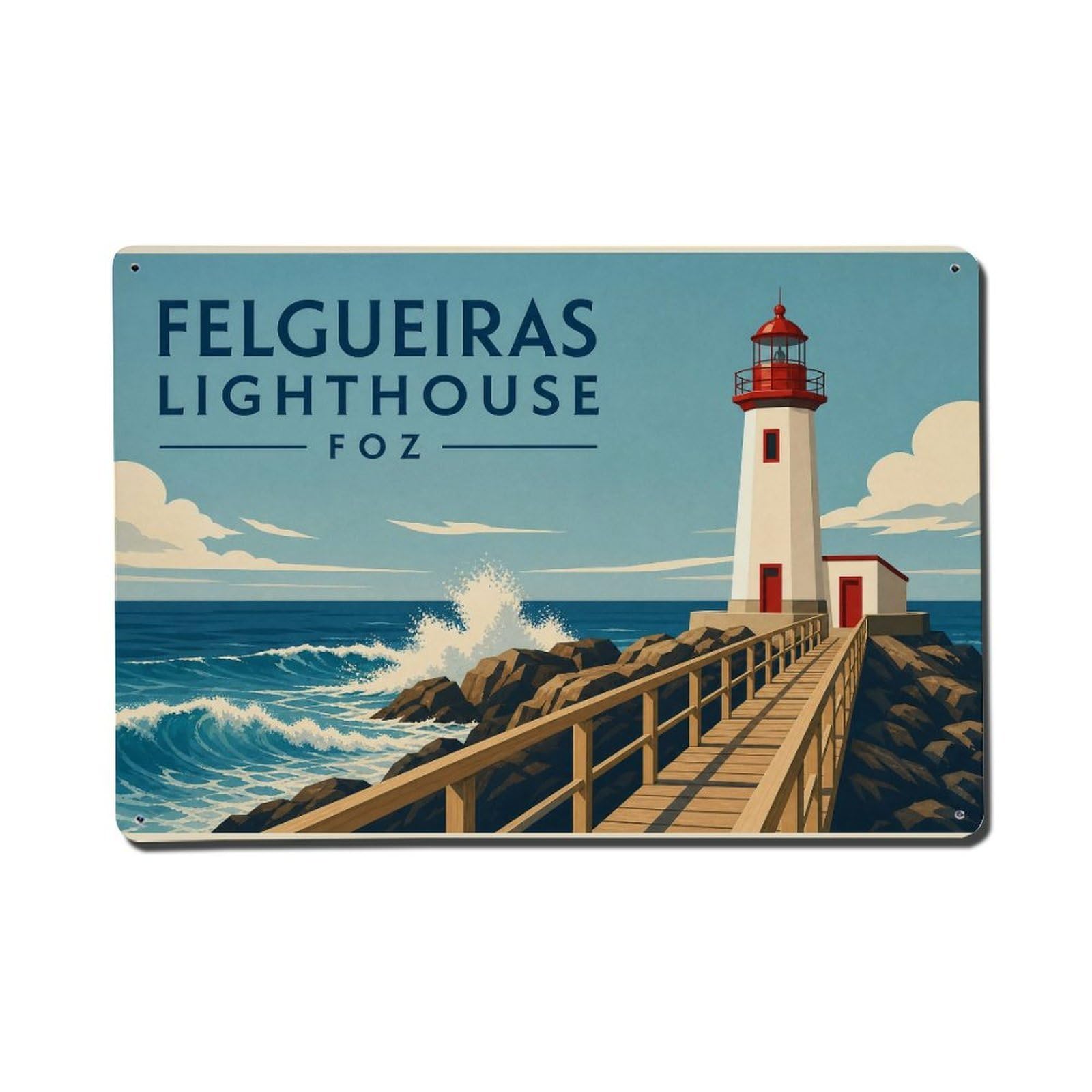 Huiyhb 8X12inch(20X30cm) Vintage Travel Foz Lighthouse Coastal Beacon Portugal Metal Tin Sign