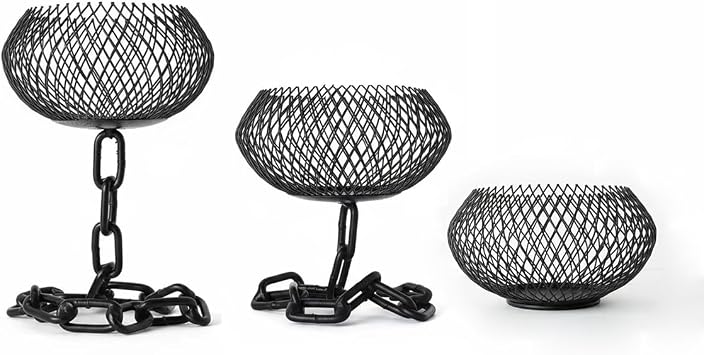 3-Piece Matte Black Metal Votive Candle Holders Set | Mesh Tealight Holders with Chain-Link Stands,Industrial Chic Centerpiece for Home Tabletop Mantel Wedding Outdoor Decor