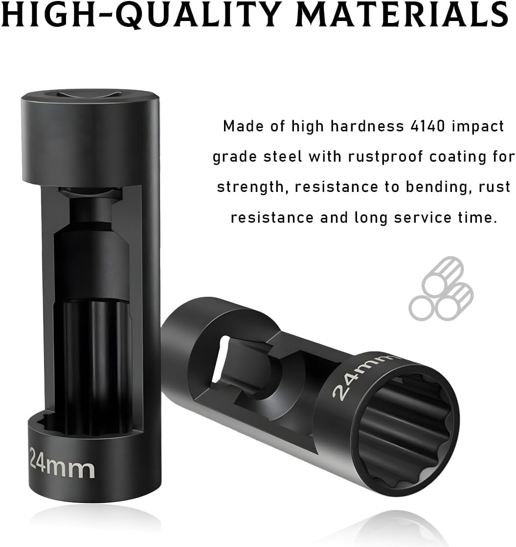 5 PCS Strut Nut Socket, 18mm 19mm 21mm 22mm 24mm Suspension Strut Nut Socket Remover and Installer Tool, Easy Remove Strut Nuts with 12 Point 1/2" Drive, Car Accessories