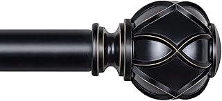 KAMANINA Curtain Rods for Windows 66 to 120 Inch, 7/8 Inch Black Heavy Duty Curtain Rod 32 to 120 (2.6-10ft), Adjustable Decorative Drapery Rods with Netted Texture End