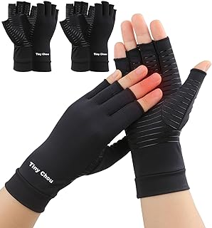 2 Pairs Copper Arthritis Compression Gloves, Fingerless Compression Gloves for Men and Women, Pain Relief and Healing for Arthritis Hand, Carpal Tunnel, RSI, Driving, Typing and Daily Work (Black, XL)