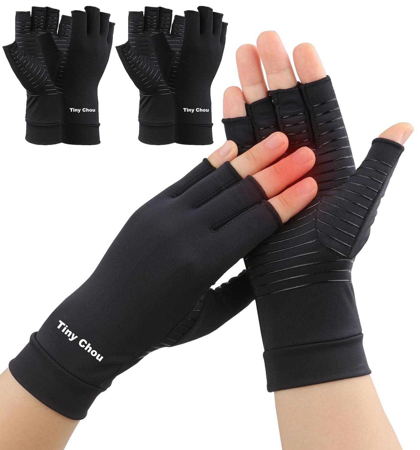 2 Pairs Copper Arthritis Compression Gloves, Fingerless Compression