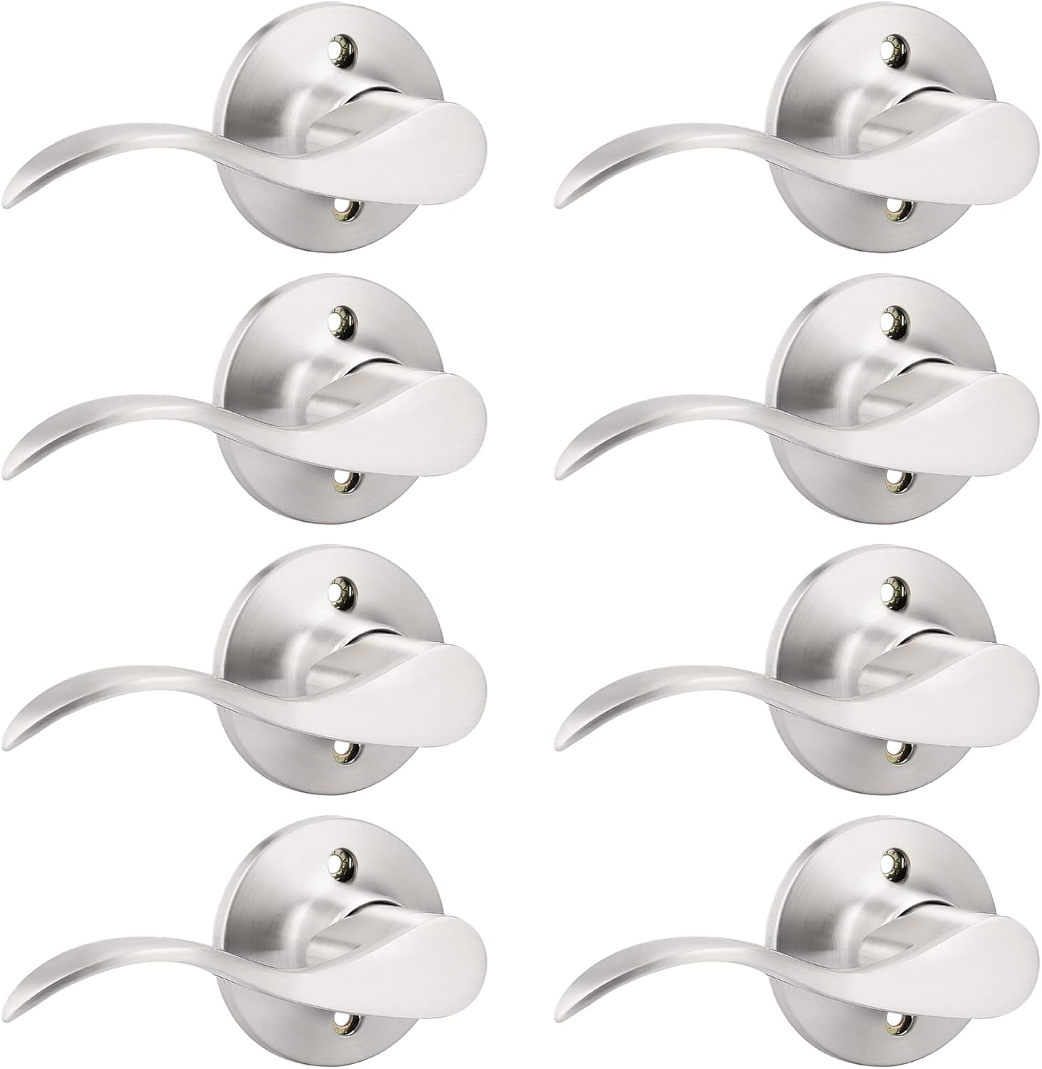 GOBEKOR 8 Pack Brushed Nickel Half Dummy Door Levers Keyless Left