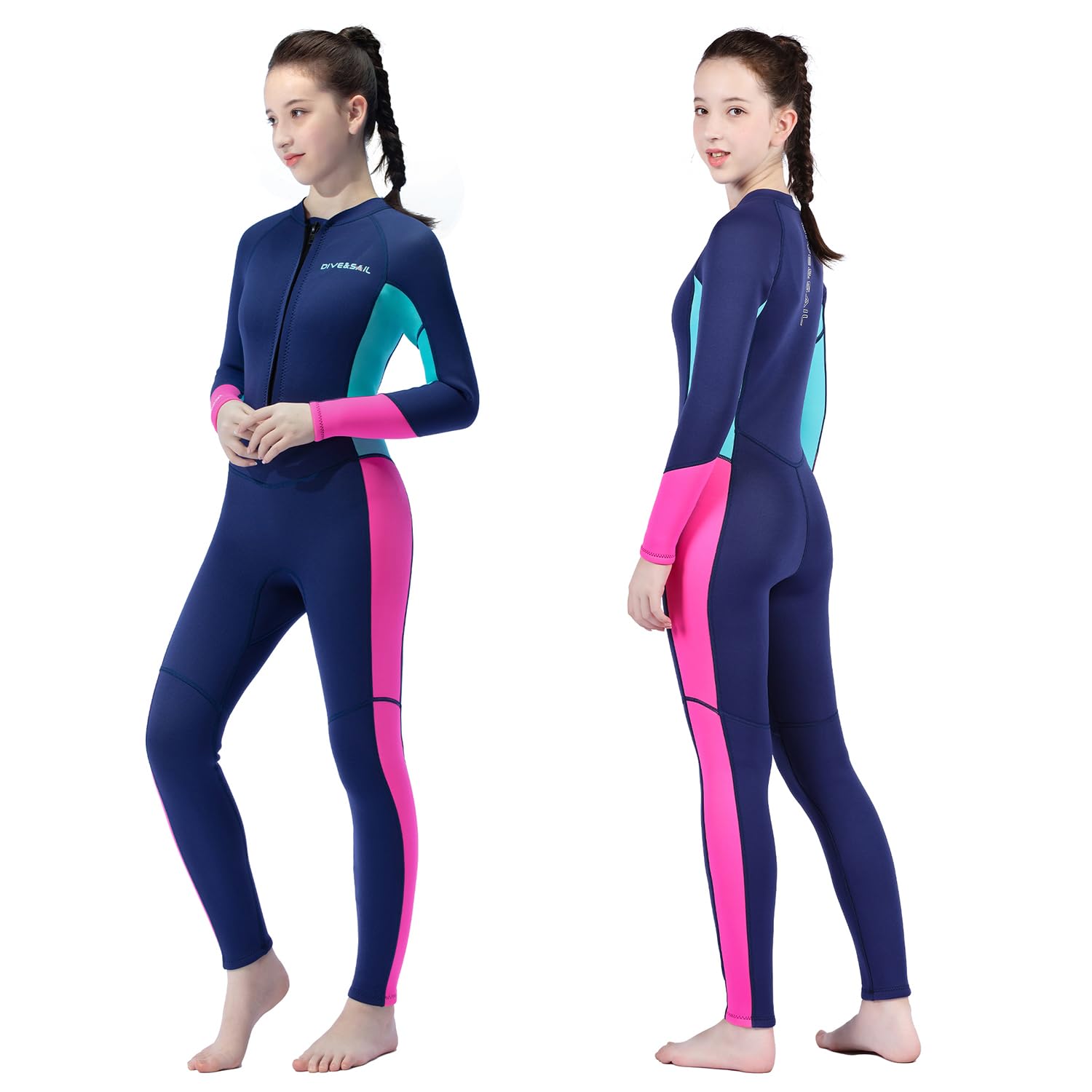 Traje de neopreno de 2,5 mm para adolescentes, con cremallera frontal térmica, para niños, de una pieza, para buceo, surf, natación, 8 – 16