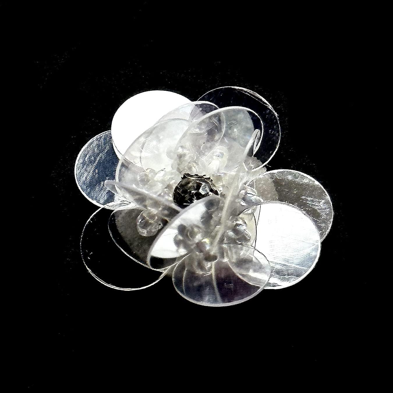 20 pcs Iridescent Pearlescent White 1 1/4'' Sequin Flowers Rhinestones Beading Applique, Crystal Beaded Flower Applique sew on Cloth Patch DIY Garment Accessory Cloth Wedding Decor