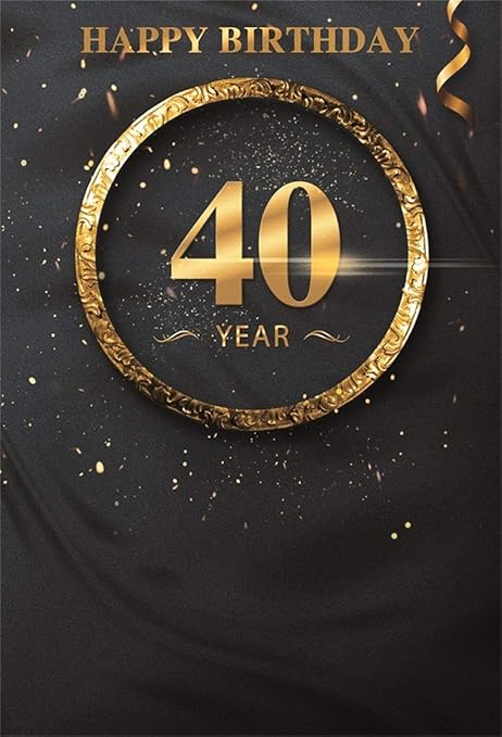 Amazon Csfoto 4x6フィート 背景ゴールドフレーム 40歳の誕生日パーティー装飾 写真撮影用背景幕 Happy Birthdayバス紙吹雪リボン ブラック 40周年記念 お祝い 大人用 フォトスタジオ小道具 ポリエステル壁紙 バックペーパー 背景布 通販