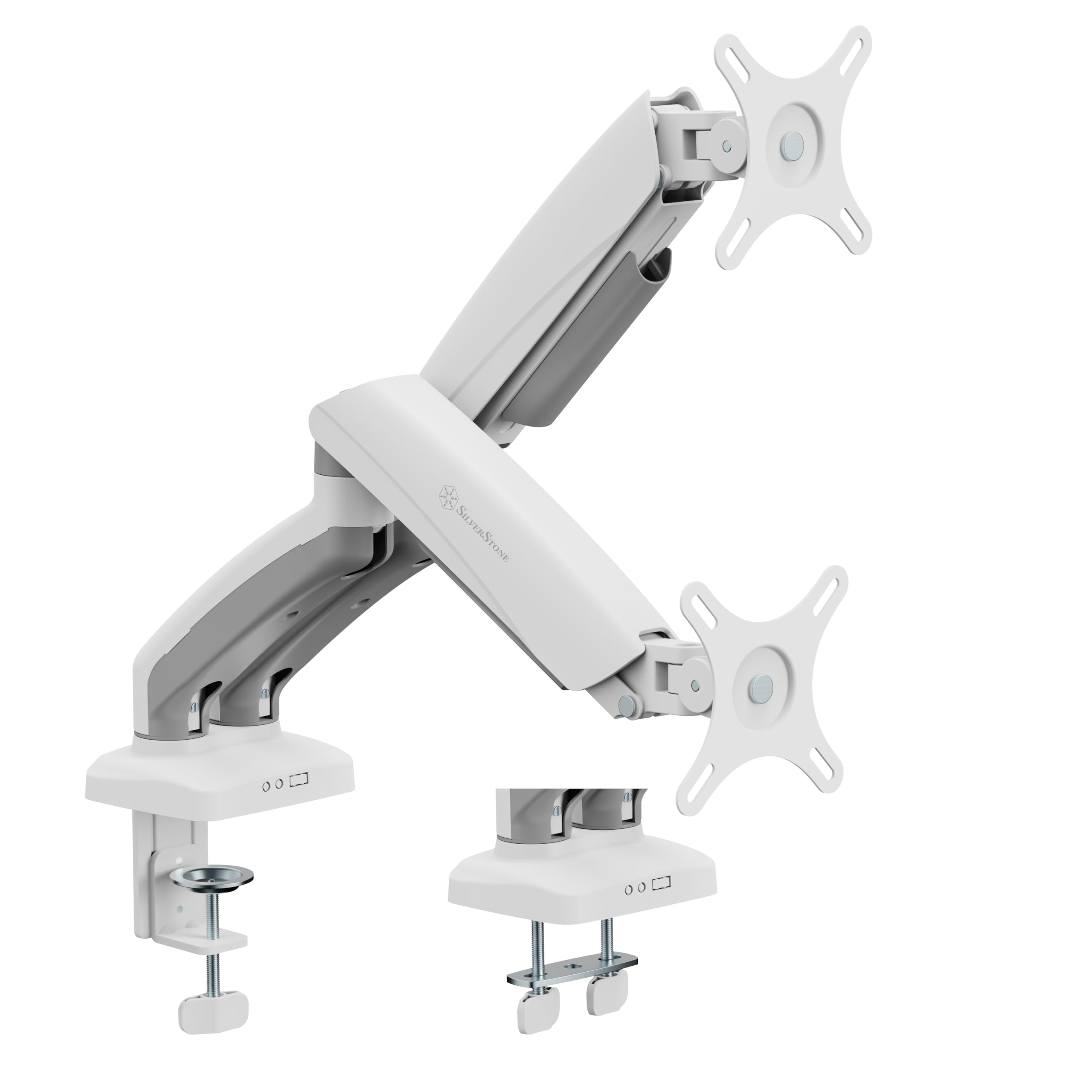 SilverStone Technology ARM26 SST-ARM26W - Braccio doppio per monitor, con molla meccanica e ampia regolazione, colore: Bianco