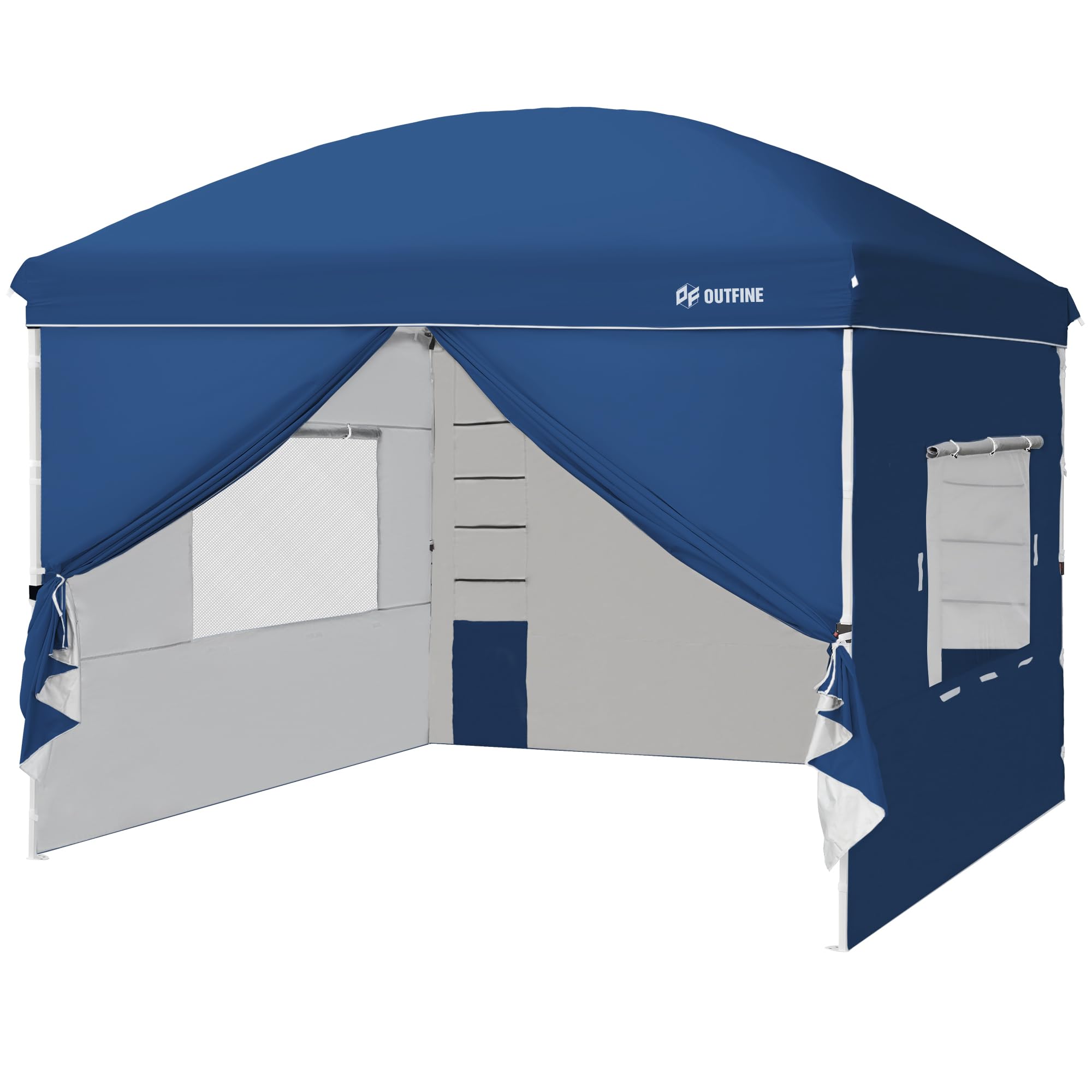 OUTFINECanopy Tent,Deluxe Dome Gazebo,Outdoor 10x10 Pop Up Canopy with Screen Window Wheeled Bag,Sidewalls with 6 Storge Pockets,Canopy Sandbags x4,Tent Stakesx8 (Blue)