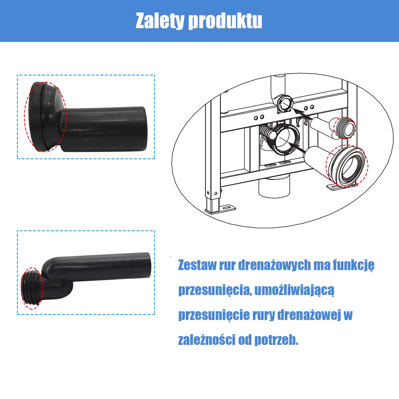 Zestaw przyłączeniowy do WC Mendorio – przyłącze do wiszącego WC, wykonane z PE-HD, odpowiednie do średnic rur: d=90 mm, d1=45 mm, kompatybilne z rurą przyłączeniową do WC Geberit 405.116.00.1.