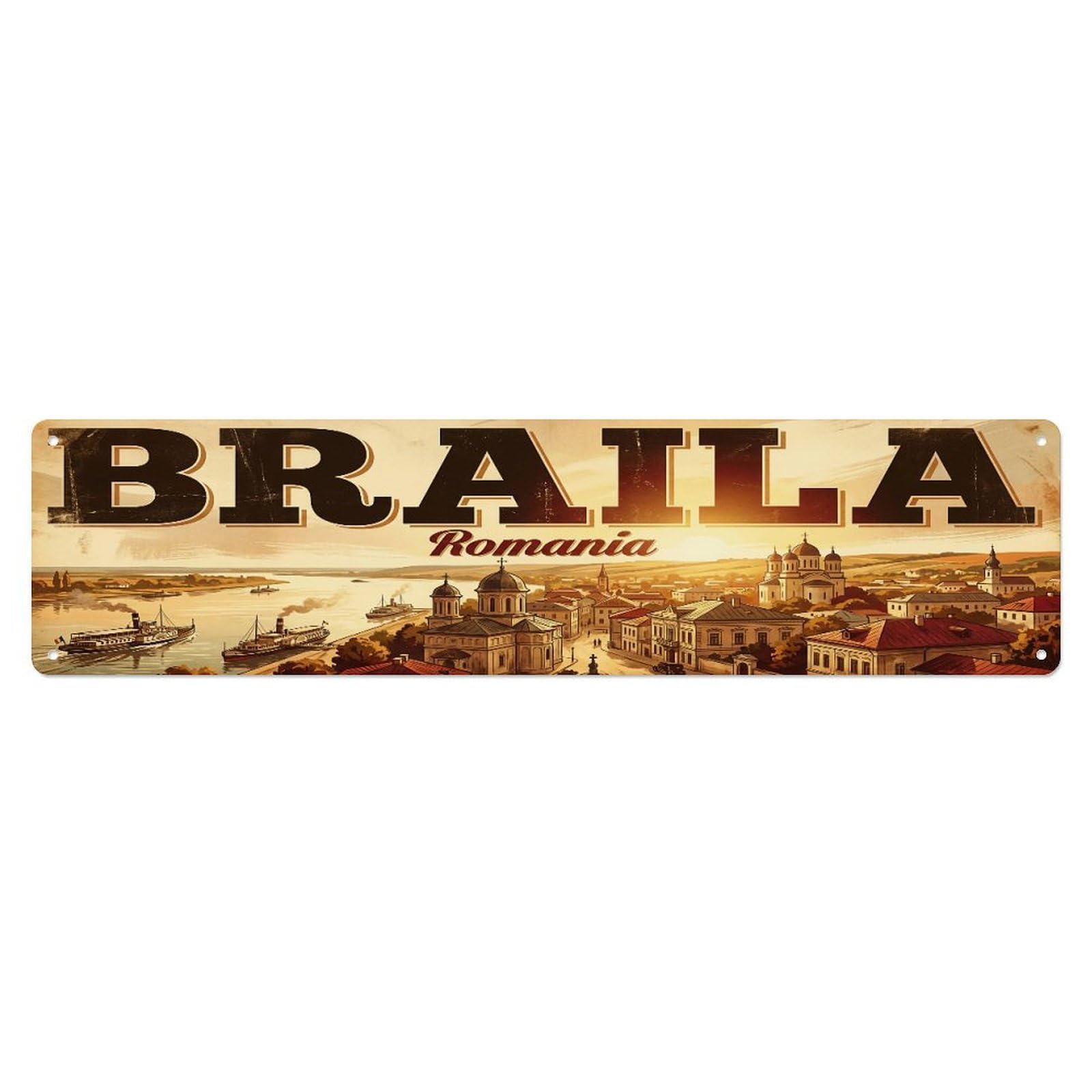 Tgrcjimh Style Metal Tin Sign Retro Travel Romania Braila