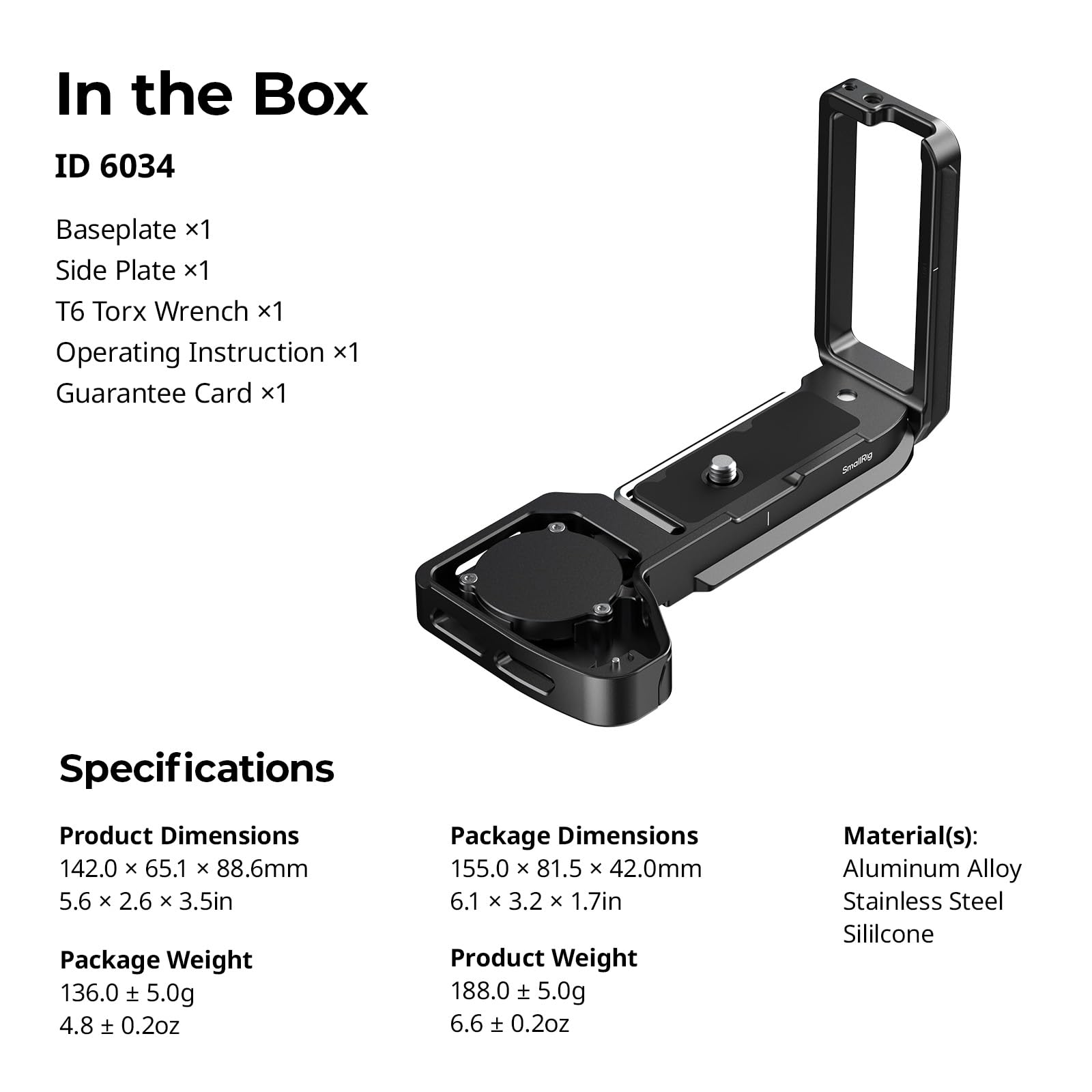 SMALLRIG L-förmige Montageplatte für Sony Alpha 7 V / 7R V / 7 IV, integrierter Slot für AirTag, 24 mm ausziehbare Seitenplatte, Schnellwechselplatte für Arca-Swiss, vertikales und horizontales - 6034