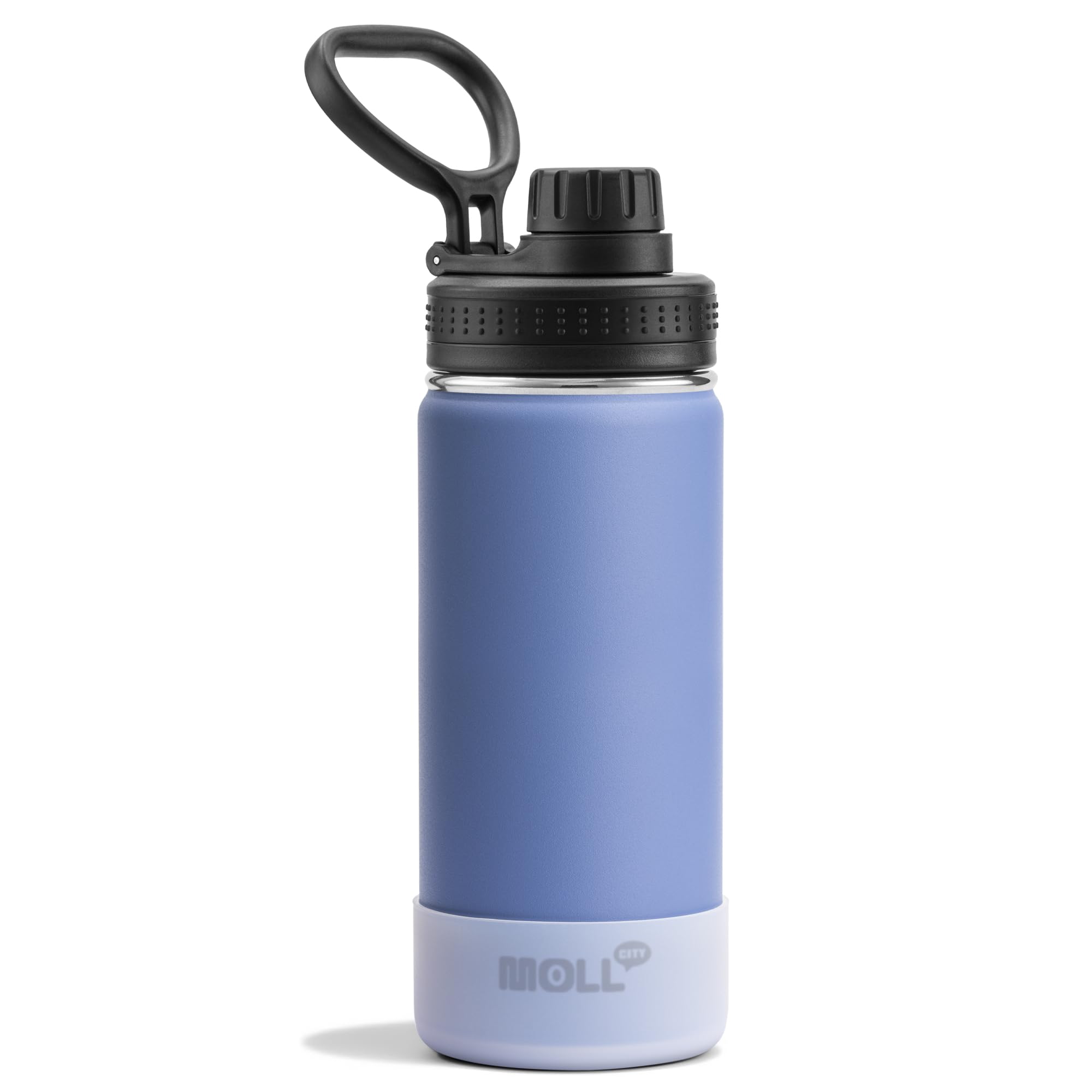 Mollcity Kids Insulated Water Bottle-16 oz Stainless Steel Vacuum Wide Mouth Sports Flask with Silicone Boot-Reusable Metal Leak Proof Travel Water