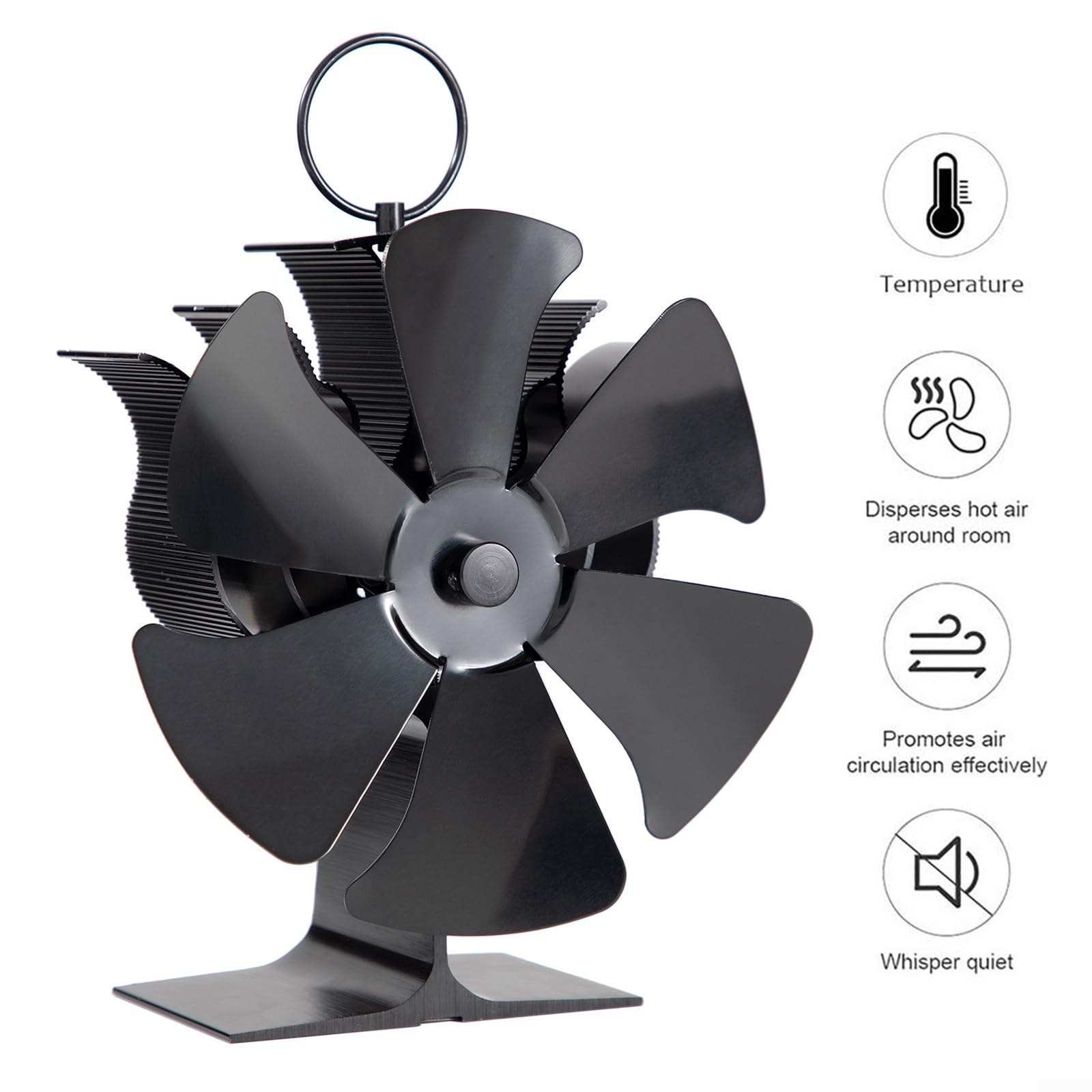 Ventilatore per stufa, ventilatore per camino a 6 pale, senza alimentazione