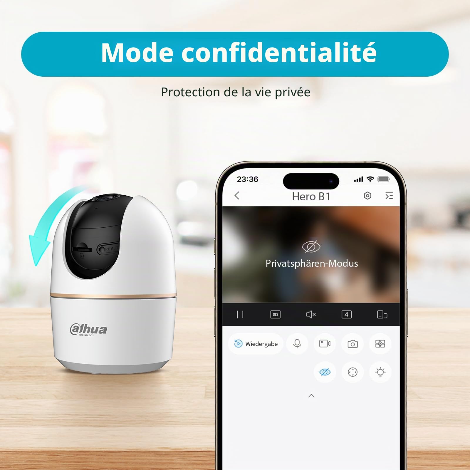 Dahua H5A 5MP 360° Caméra de surveillance intérieure, caméra Wi-Fi 6 de surveillance intérieure avec reconnaissance de personnes IA, caméra Wi-Fi, suivi automatique, vision nocturne, audio