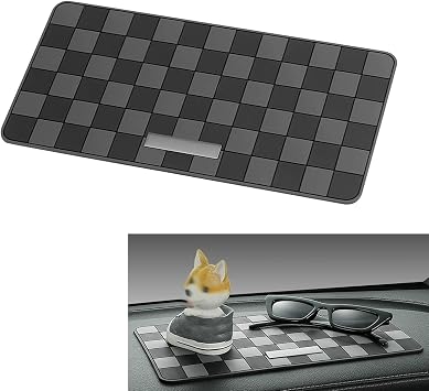 Car Dashboard Non-Slip Mat, PVC High-Temperature Resistant Scratch-Proof Storage Pad for Sunglasses Phones Keys IDs, Multi-Functional Grid Storage Decorative, for Most Vehicles Gray