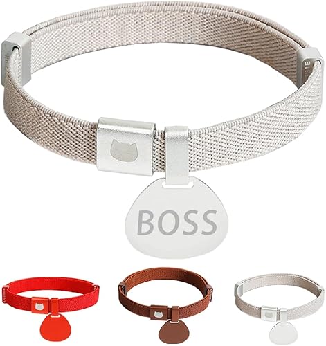 Miniatura 1 de ZQDJ Collar de gato + etiqueta de identificación personalizada, collar de gato de alta elasticidad con etiqueta de nombre, uso de aluminio de