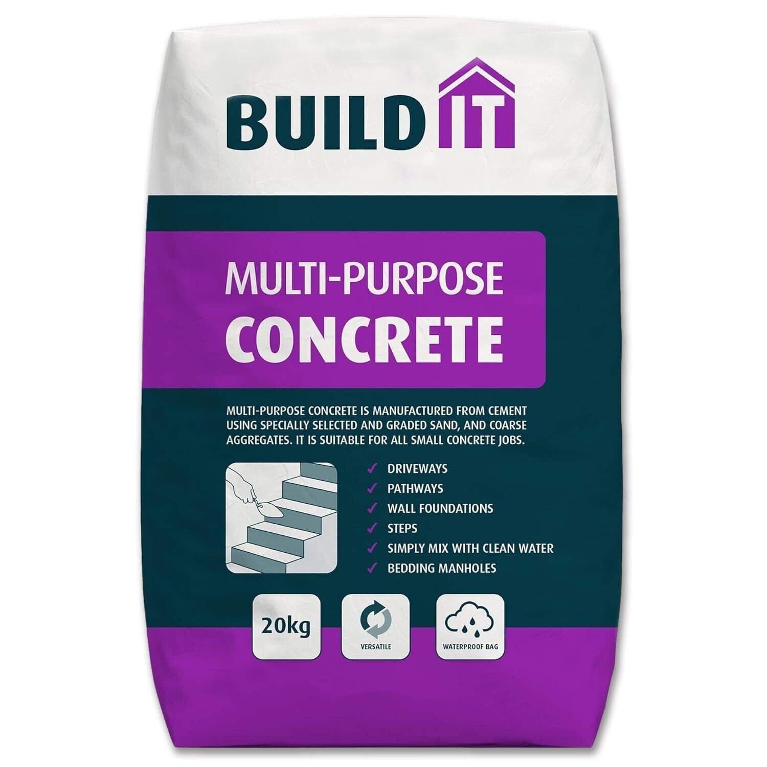 Silver Star Multi-Purpose Concrete 20kg Pre-Mixed Concrete for Paths, Patios, Steps, Repairs & DIY Projects Ready to Use High Strength with Graded Aggregate Just Add Water