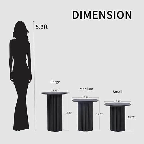 Miniatura 3 de Juego de 3 mesas redondas anidadas, mesa de café y mesa auxiliar de estilo Mid Century Modern con estrías, mesa lateral pequeña de madera circular