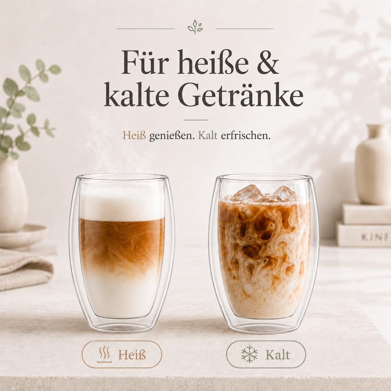 LAPRESO® Latte Macchiato Gläser doppelwandig 6er Set 450ml - Doppelwandige Gläser modernes Design Cappuccino Tassen Teegläser aus Borosilikatglas