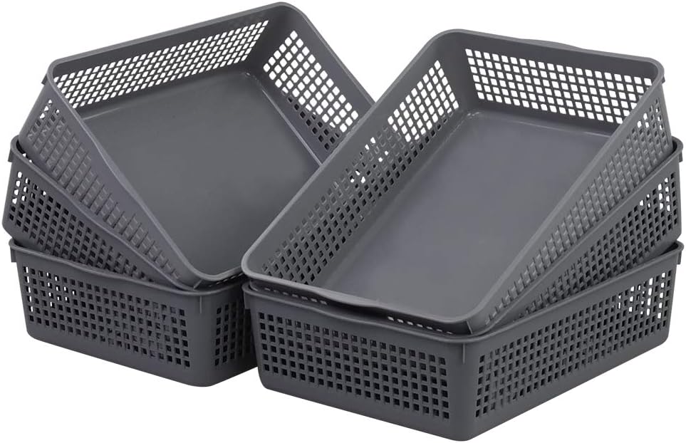 Lesbye Large Plastic Storage Tray Baskets, 6Pack, Plastic Basket Trays