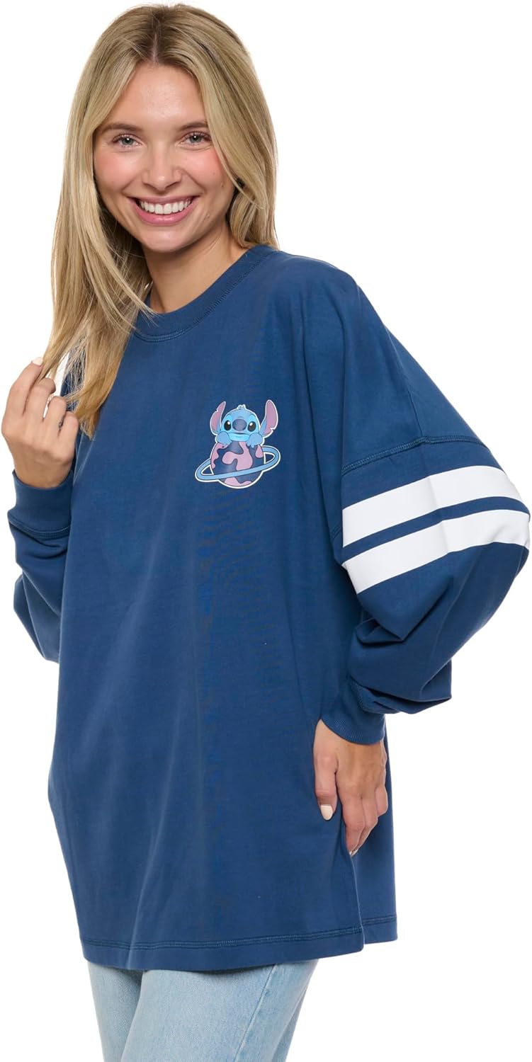 Disney Stitch Womens Long Sleeve Jersey Oversized Crewneck Shirt - Image 5