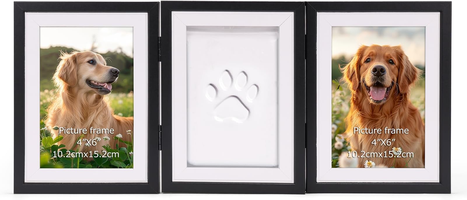 EXYGLO Pet Pawprint with Clay Imprint Kit, 4x6 Picture Frame and Paw Print Kit for Dogs or Cats Memorial, Wooden Memorial Frame with Letter & Number Stamp, DIY Pawprint Keepsake Gift for Pet Lovers, B