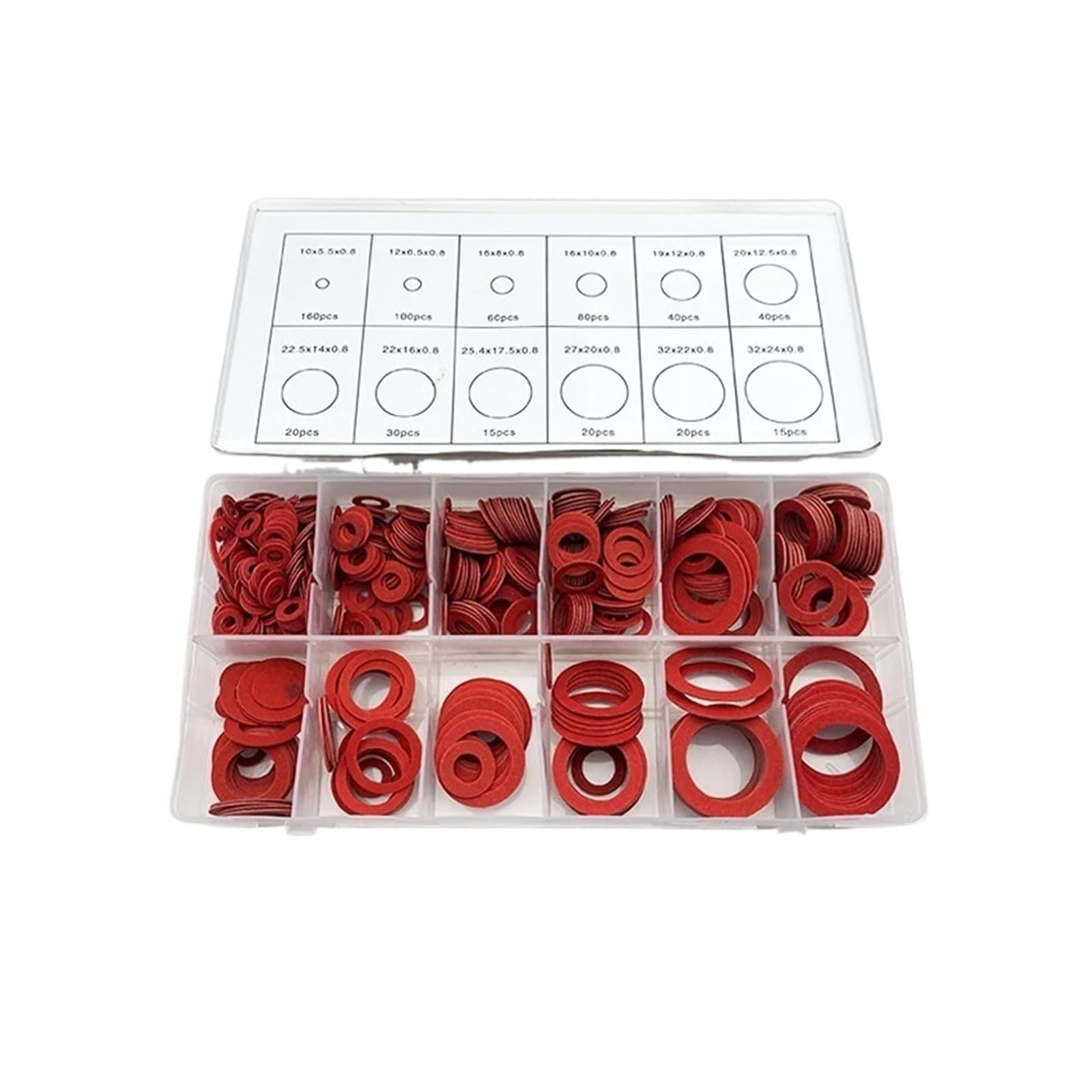 Juego de juntas planas fibra papel acero rojo 600 piezas