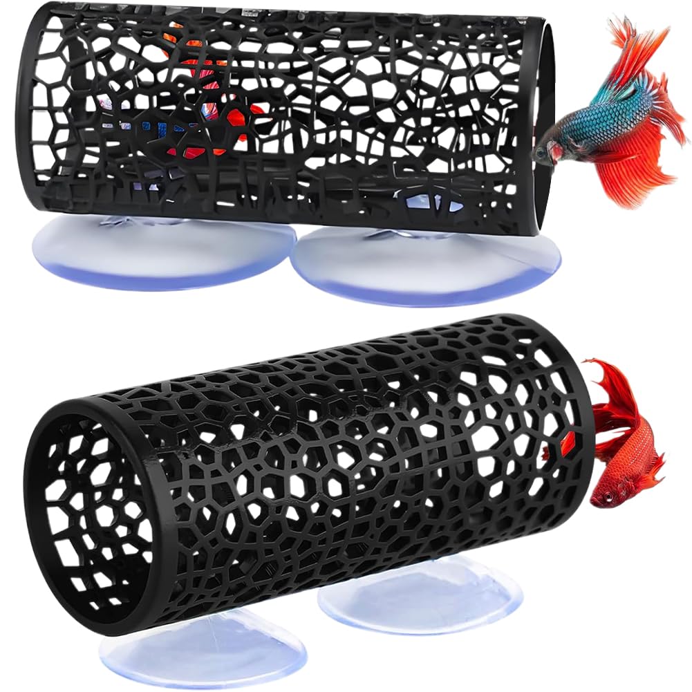 2Pcs Betta Fish Tunnel, Betta Fish Tank Accessories Decoration with Suction Cup, Hidden Decor Habitat for Fishes Resting and Hideout Shrimp Breeding Tank Accessories