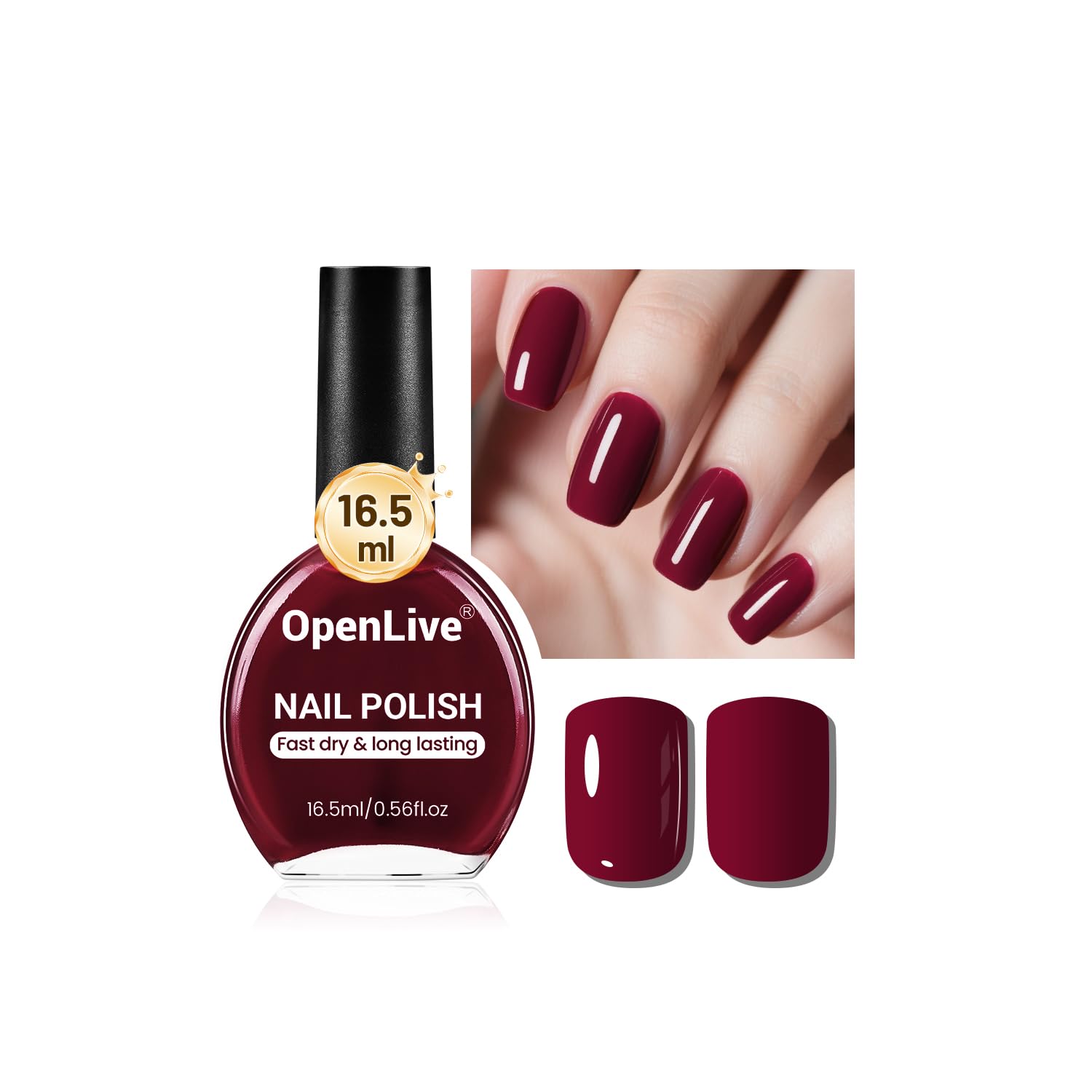 OpenLive 16 5ml Dark Red Nail Polish Large Volume Quick Dry Nail Polish Long Lasting Shine Fingernail Toenail