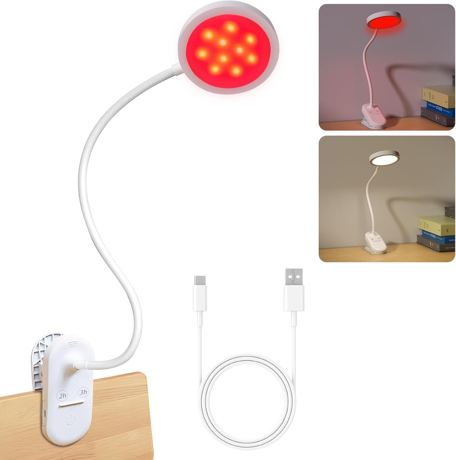 Red Light Therapy Lamp – Dual Mode Desklamp, 625nm Sleep Aid Lamp/4500K LED Happy Lamp, Blue Light Blocking & Dimmable for Deep Relaxation/Travel Meditation/Yoga/Reading (White)