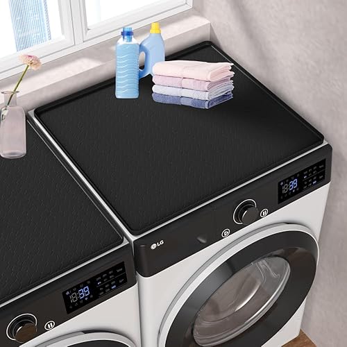 Miniatura 4 de Fundas para lavadora y secadora para la parte superior, alfombrilla protectora de silicona negra de 27 x 27 pulgadas para encimera de lavadora, goma