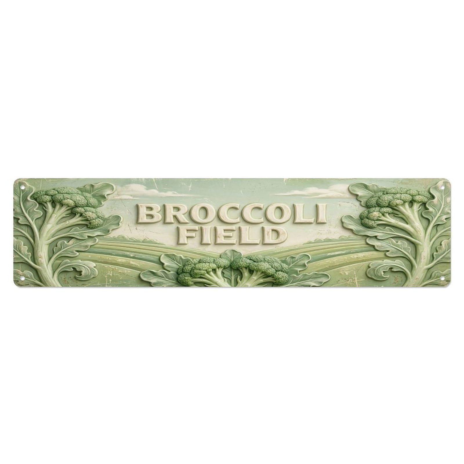 Olhnbad 4X16inch(10X40cm) Vintage Cottagecore Garden Broccoli Field Relief Metal Tin Sign