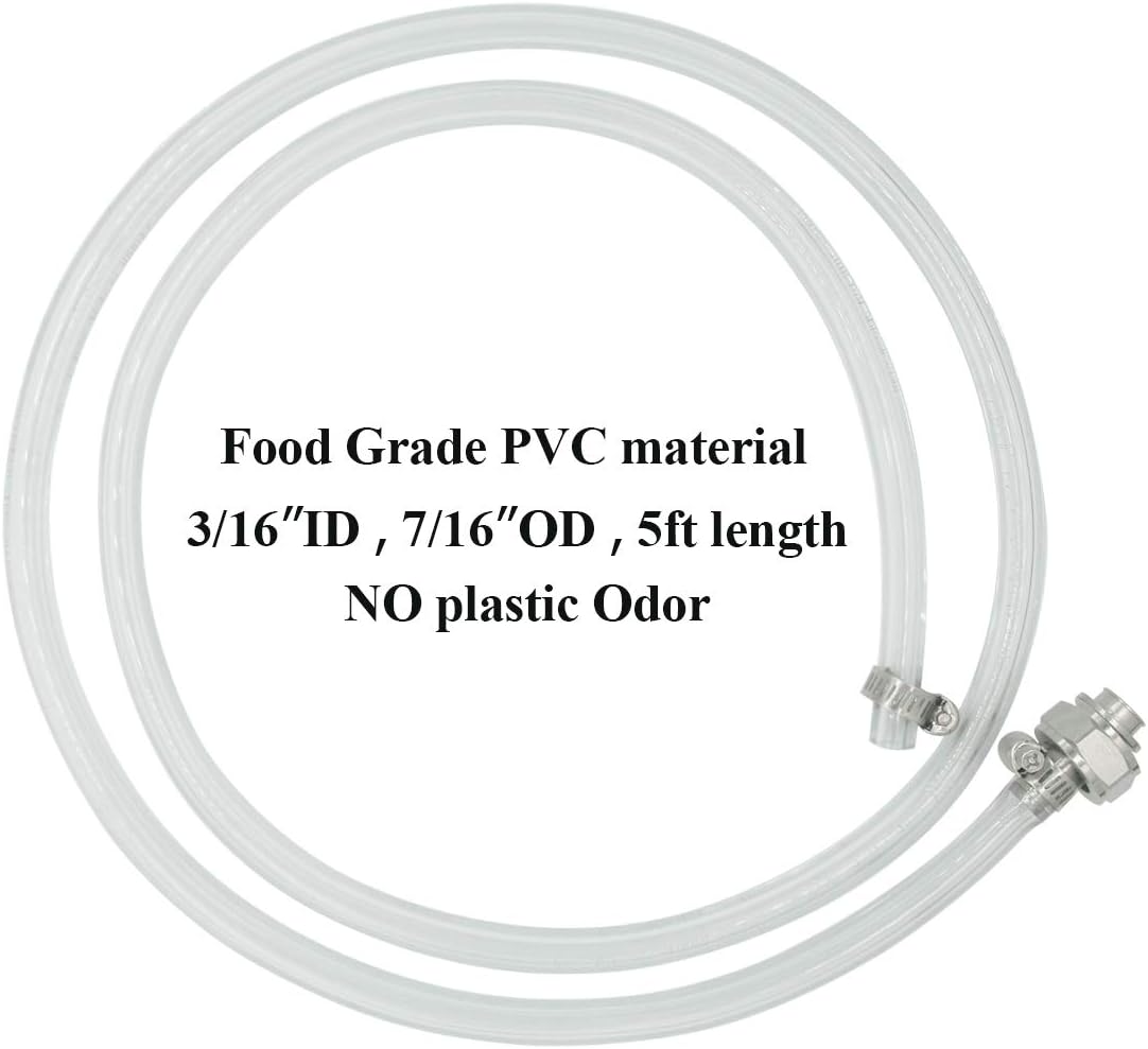 Beer Faucet Beer Line Clamp - PERA Brand Including Draft Beer Faucet, ID 3/16" OD 7/16" Beer Line 5ft Length with Beer Line Connector Hex Nut and Clamp, Spanner Wrench 100% Quality Guarantee