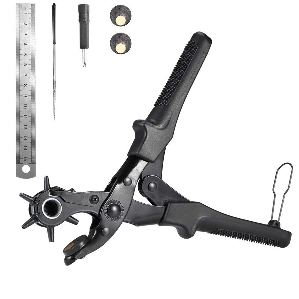 Perforadora de cinturón for cuero, alicate perforador, herramientas artesanía ojales corte negro Diámetro del orificio: 2 mm,5, 3, 4 y
