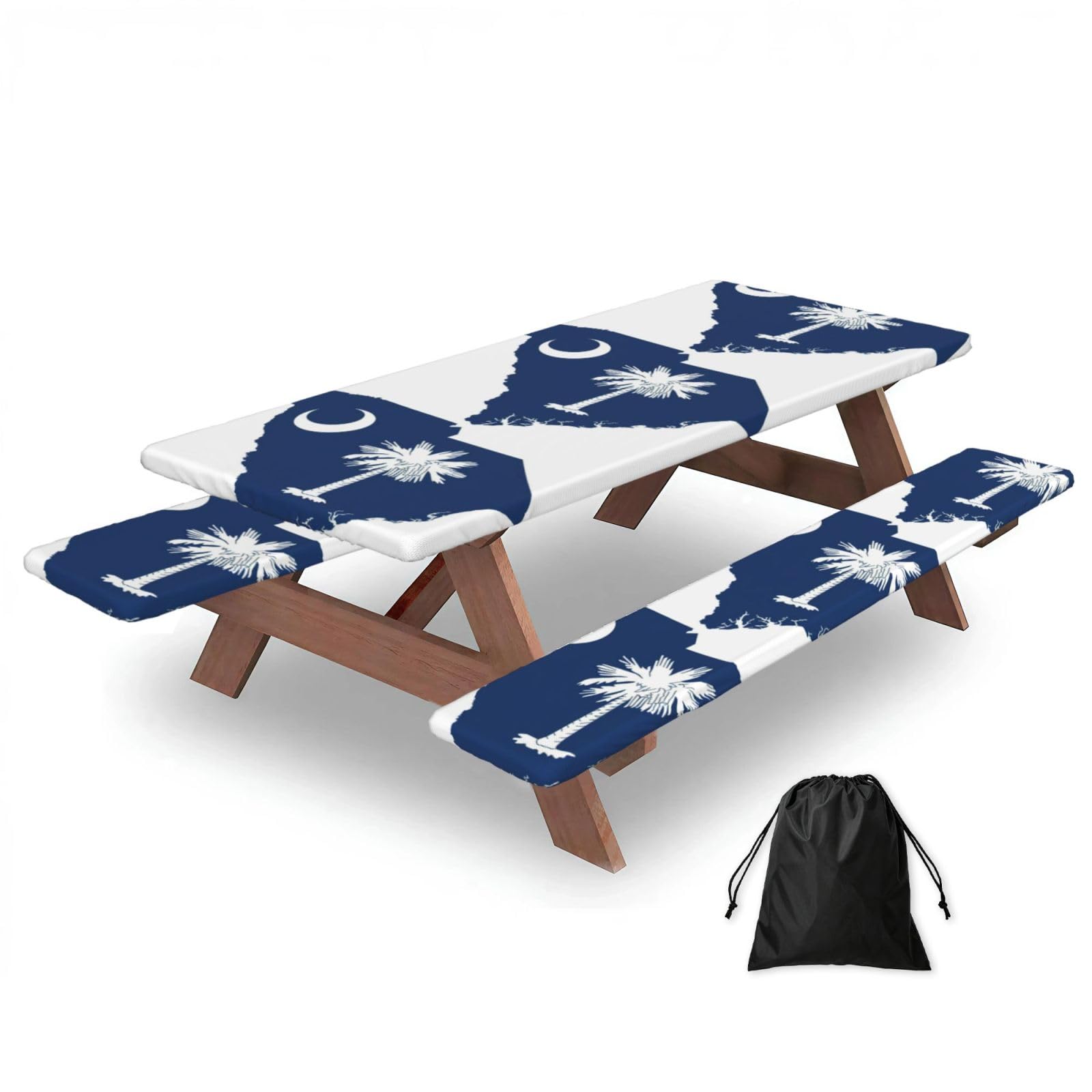 Zyjhyy Black South Carolina Flag Map Print 3 Pack Wipeable Picnic Bench Cover And Table Cover Lightweight Table Cloth For Camping Outdoor