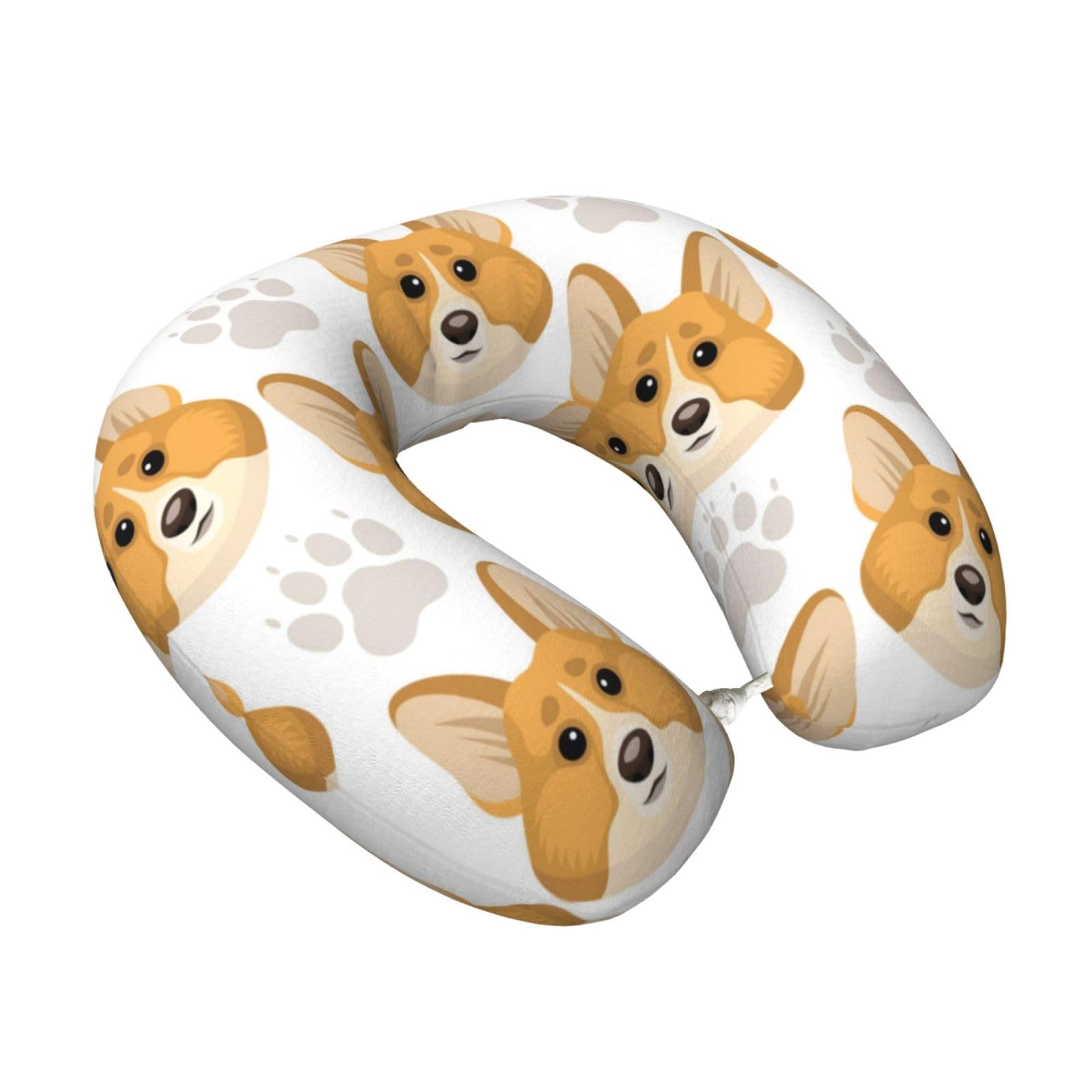 LKYMOH Cute Dog Face Paws Prints, Travel Neck Pillow U-Shaped Memory Neck Support Soft Comfortable With Washable Cover For Airplane Car Traveling and Office