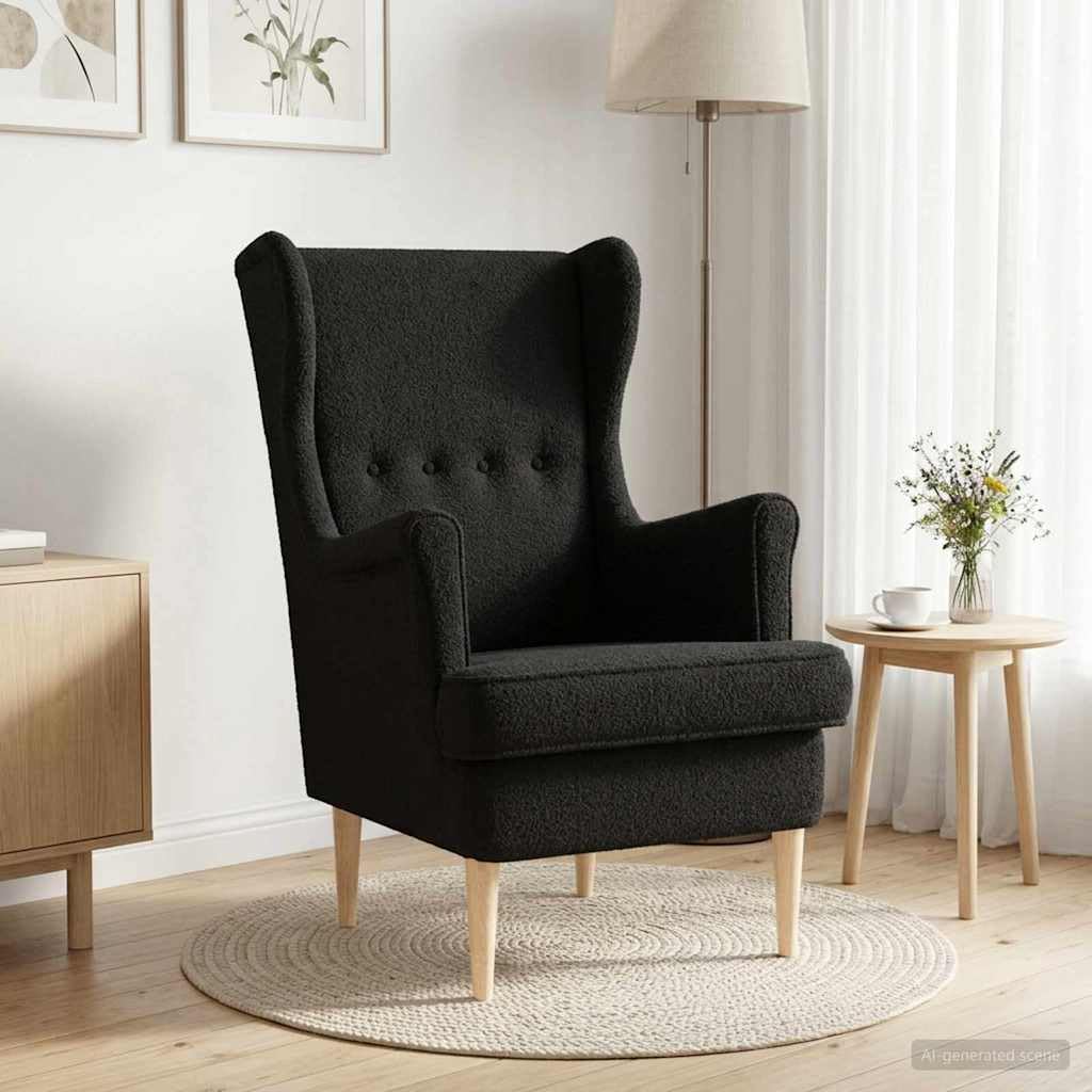 Sillón con orejeras moderno Bouclé, con acolchado de espuma y estructura de metal y madera, 65 x 79 x 100 cm, para salón, dormitorio, oficina, 110 kg de capacidad de carga