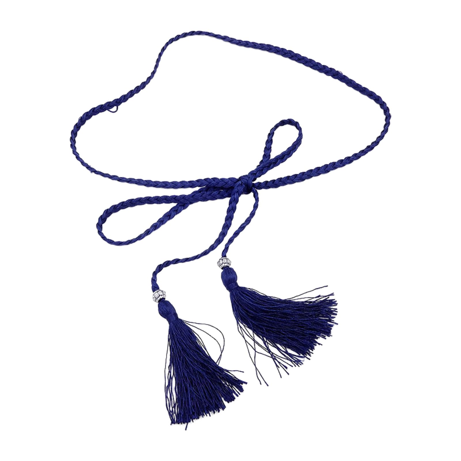 Maxtonser Women's Navy Blue Bohemian Waist Belt Delicate Tassels Decors Braided Belt For Dress Seaside Waist Belt