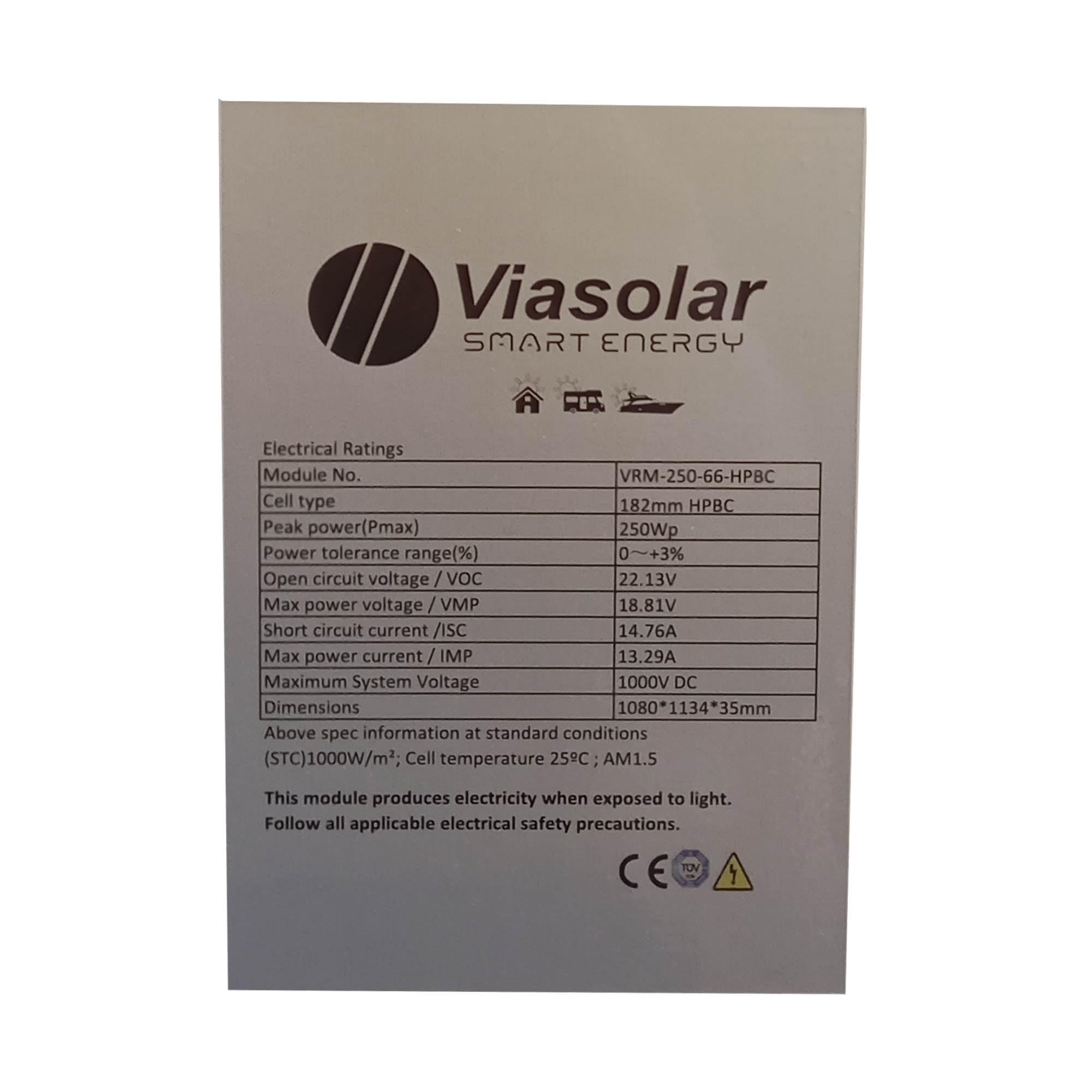 Panel solar 250W monocristalino 12V tecnología HPBC alta eficiencia con cable de 5 metros