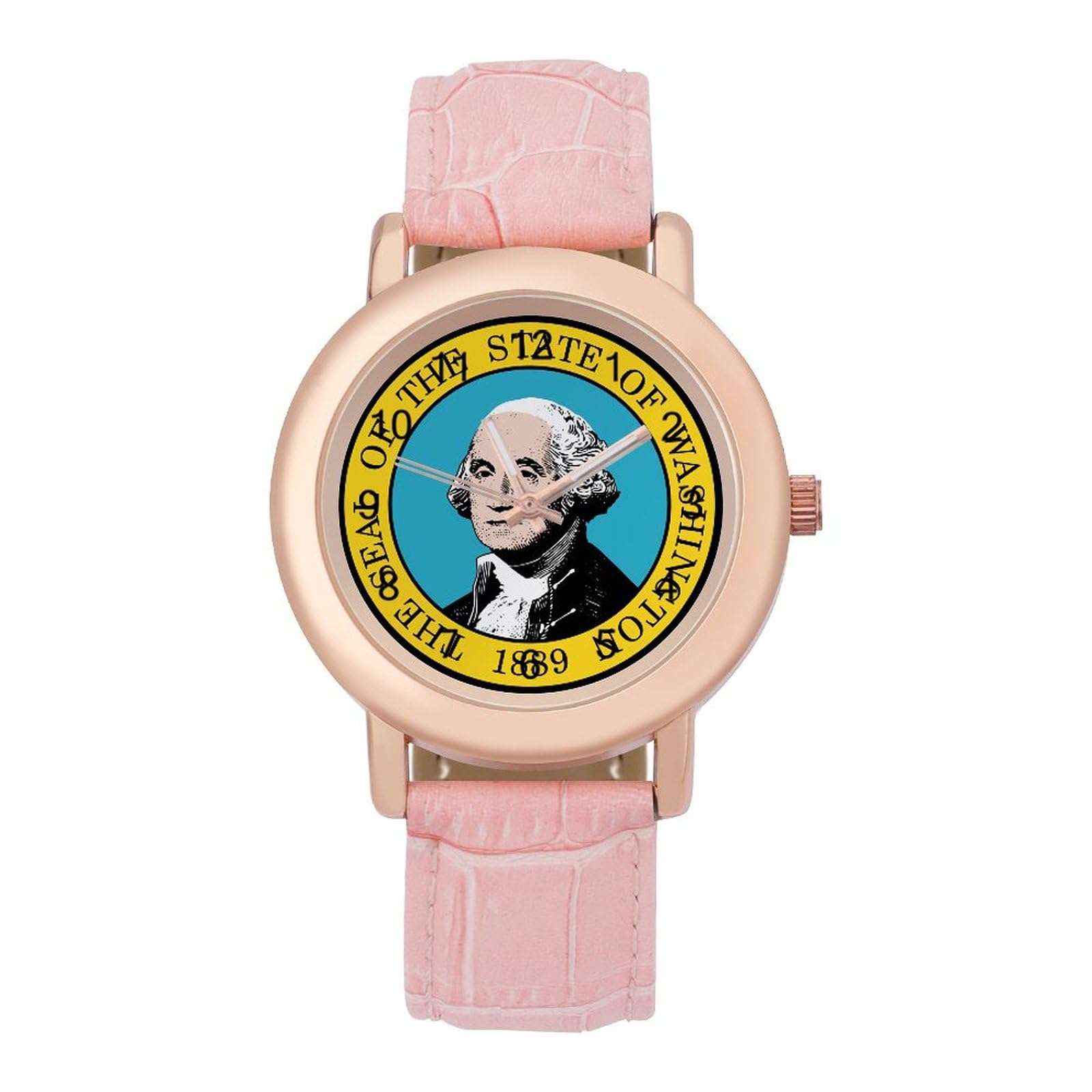 Washington State Seal Wrist Watches for Women Pink Leather Band Watch Fashion Three-Hand Watch Gift for Ladies