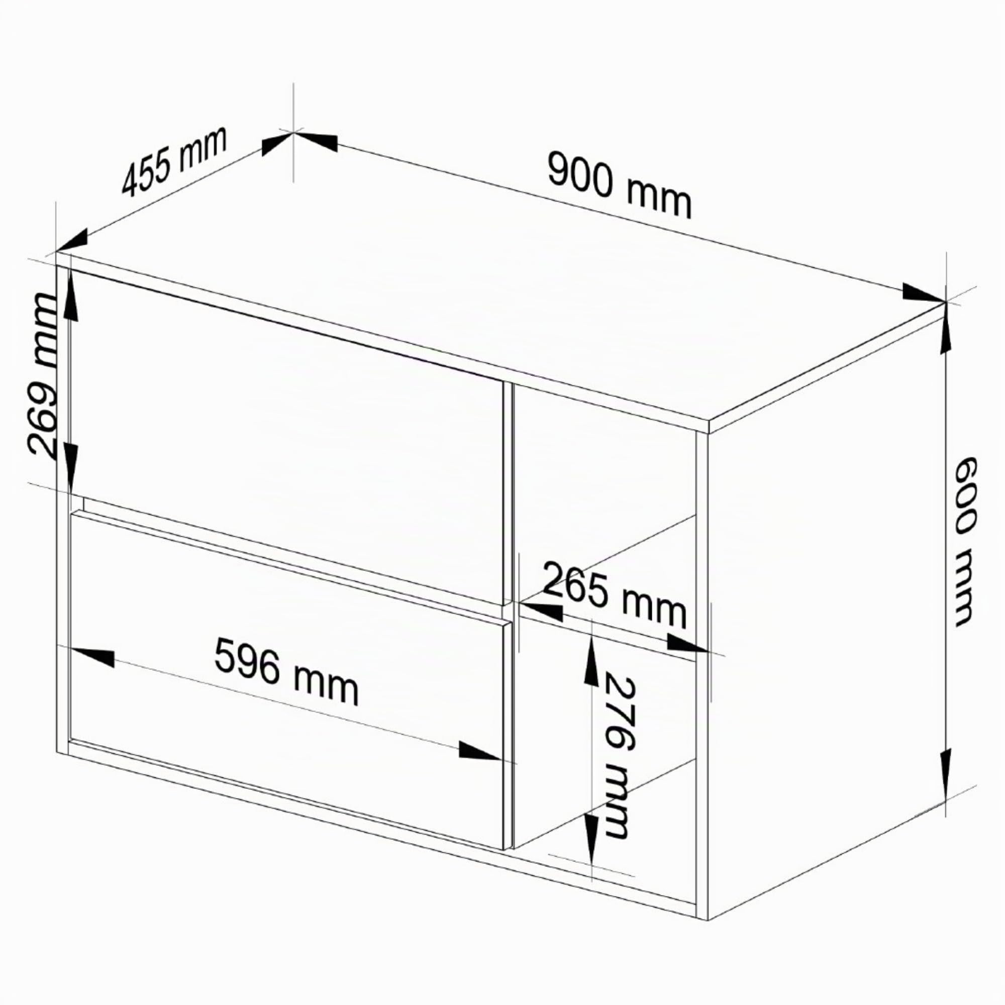 AKORD Mobile Bagno Sospeso con Lavabo - Mobile Lavabo Bagno 90 cm, 2 Cassetti - Moderno, Versatile - Per Montaggio a Parete - Vani Aperti - 90x60x45,5 cm - Grigio Grafite & Rovere Artisan