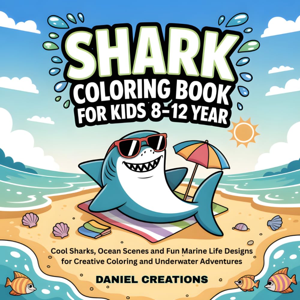 Shark Coloring Book for Kids 8–12 Years: Cool Sharks, Ocean Scenes and Fun Marine Life Designs for Creative Coloring and Underwater Adventures