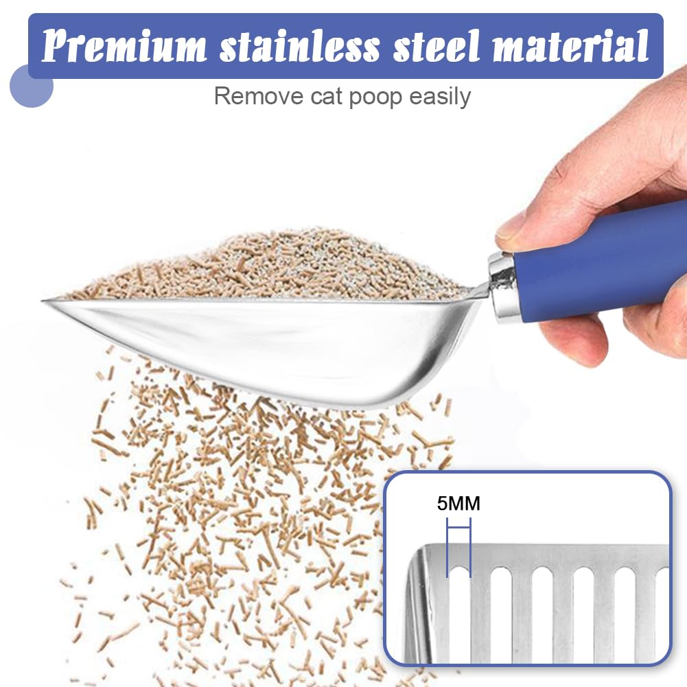 Paletta per lettiera per Gatti in Acciaio Inox, Misura Media, in Metallo, Robusta Paletta in Rete, Facile da Pulire, Adatta per lettiera per Gatti, Blu