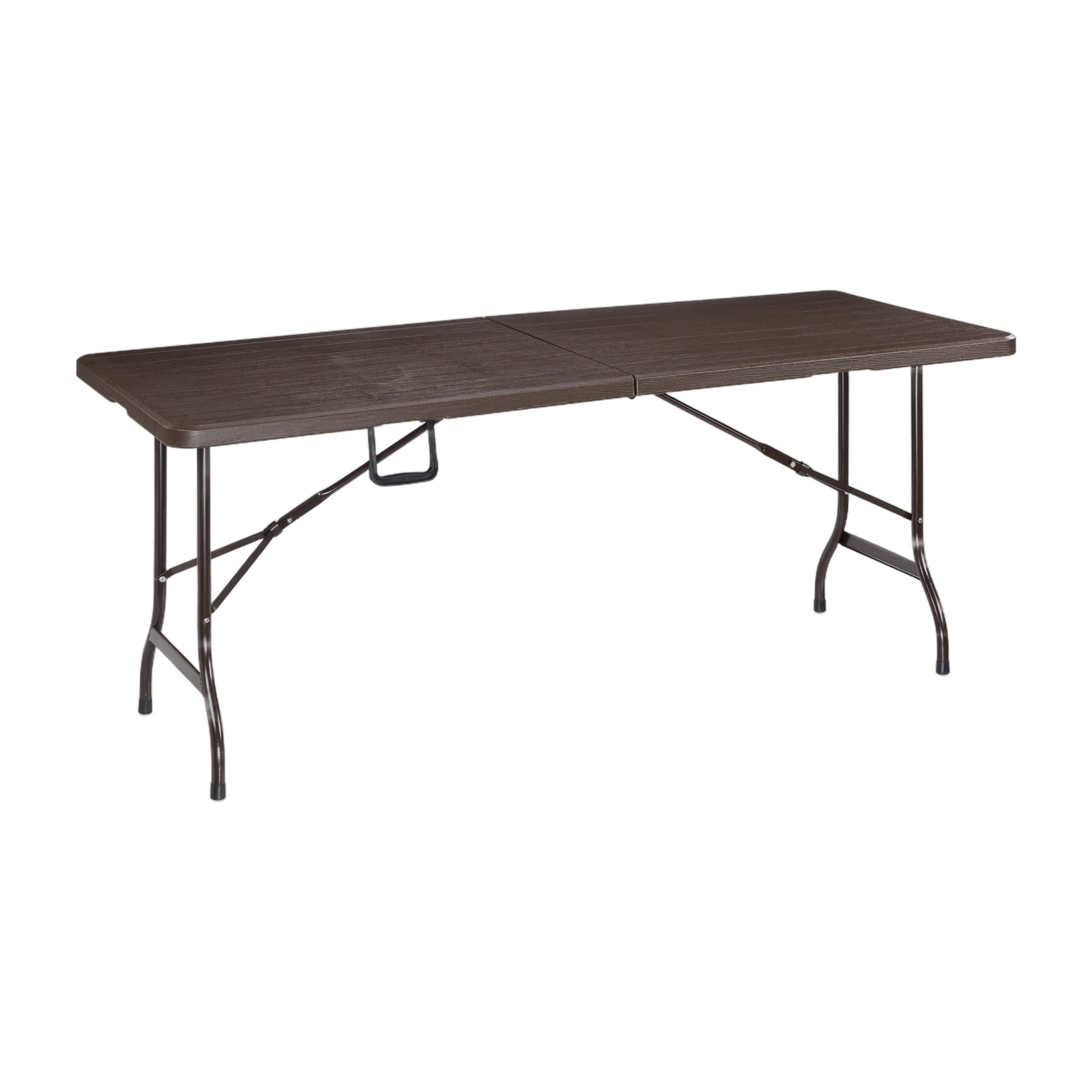 Relaxdays Tavolo Giardino, Aspetto Legno, Pieghevole, Plastica & Metallo, Esterni, Bistrò HLP: 73 x 180 x 74 cm, Marrone