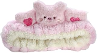 Kawaii Spa Headband - Cute Bear Design for Women's Skin Care, Makeup and Wash - Soft Microfiber Coral Fleece Towel for Girls Hair (Pink, Bear)